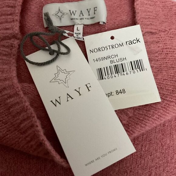 WAYF Sweater Pullover Crew Neck Pink Blush Bow Tie Ribbed Hem Women Size Large - Picture 4 of 11